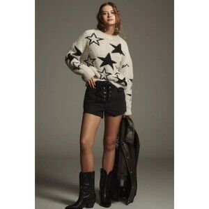 Anthropologie Cream and Black Star Sweater